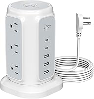 AiJoy Flat Plug Power Strip Tower with 9 Outlets and 5 USB Ports — image 1