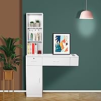 OmySalon Wall Mount Barber Station with Storage Cabinet and Shelves (White) — image 8