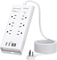 Addtam 10ft Flat Plug Extension Cord with 6 Outlets and 4 USB Ports — image 1