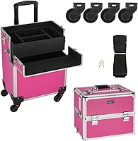 Mefeir 3 in 1 Rolling Makeup Train Case - Rose Pink — image 8