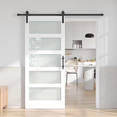 Fredbeck 36x80 White Glass Barn Door with Hardware Kit