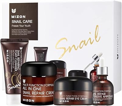 MIZON Full Korean Skincare Set with Snail Repair Cream, Ampoule, Cleanser, Eye Cream