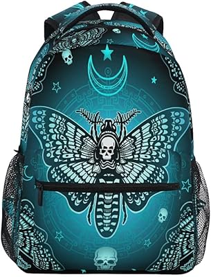 MNSRUU Teal School Backpack Butterfly Skull Blue College Knapsack Laptop Rucksack