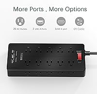 Nikleb Power Strip 23 in 1 with 20 Outlets, 2 USB, 1 USB-C, 6ft Extension Cord — image 7