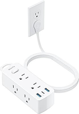Olcorife 25ft Flat Extension Cord with 6 Outlets and 3 USB Ports
