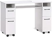 BarberPub Manicure Table with Wheels, White — image 1
