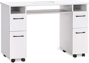 BarberPub Manicure Table with Wheels, White Review