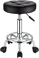 HMTOT Round Rolling Stool with PU Leather Seat, Height Adjustable, Swivel, Black — image 1
