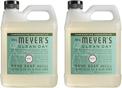 Mrs. Meyer's Clean Day Liquid Hand Soap Refill, Basil Scent, 33 Fl Oz (Pack of 2)