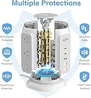 AiJoy Flat Plug Power Strip Tower with 9 Outlets and 5 USB Ports — image 7