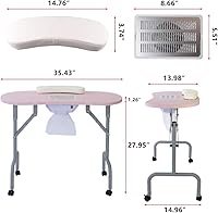 AGESISI Portable Manicure Table with Dust Collector, Pink, 36-inch — image 2