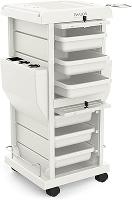 TASALON Salon Trolley Cart with Lock, 6 Lockable Trays, White