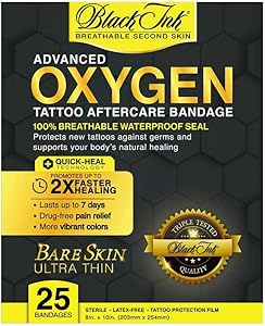 BLACK INK Oxygen Breathable Second Skin Tattoo Aftercare Bandage 25-Pack