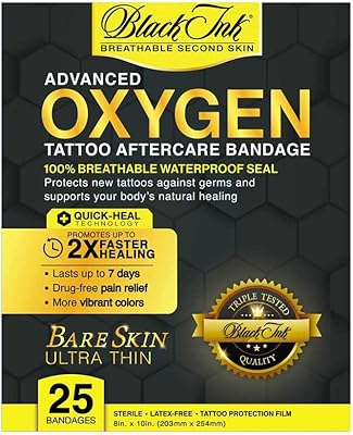 BLACK INK Oxygen Breathable Second Skin Tattoo Aftercare Bandage 25-Pack