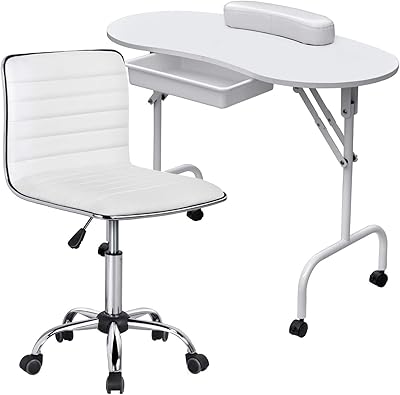 Yaheetech 37-inch Foldable Manicure Table with Swivel Chair Set
