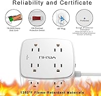 YISHU 20 Ft Surge Protector Power Strip with USB Ports — image 6