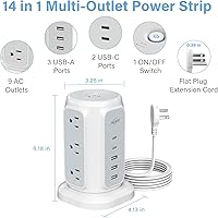 AiJoy Flat Plug Power Strip Tower with 9 Outlets and 5 USB Ports — image 2