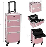 Mefeir 2 in 1 Rolling Makeup Train Case (Pink) — image 8