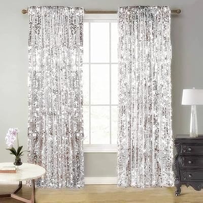 SFN SKY 9FTx9FT Silver Sequin Backdrop Curtains