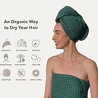 KOSMU Hair Towel - 100% Cotton Silk Hair-Drying Waffle Wrap Turban (Forest Green) — image 3