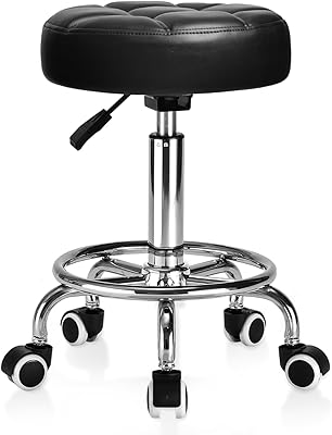YEEZEE Rolling Stool PU Leather Round - Black1