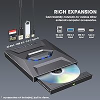 ROOFULL External CD DVD Drive with USB 3.0 Type-C Ports + SD Card Slot — image 4