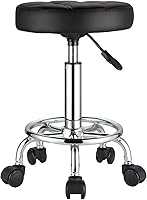 HMTOT Round Rolling Stool with PU Leather Seat, Height Adjustable, Swivel, Black — image 4