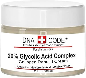 DNA Code Anti-Aging 20% Glycolic Acid Complex Collagen Rebuild Cream w/Argireline, Matrixyl 3000, CoQ10 – 5.61oz Review