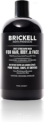 Brickell Men's Rapid Wash 3-in-1 Body Wash Gel, 16oz, Spicy Citrus Scent