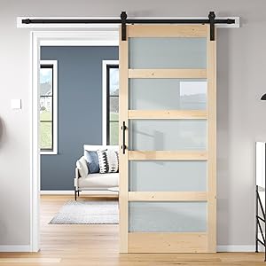 ROYMELO 34x84 Inch Glass Sliding Barn Door Slab with 6ft Hardware Kit