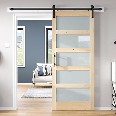 ROYMELO 34x84 Inch Glass Sliding Barn Door Slab with 6ft Hardware Kit