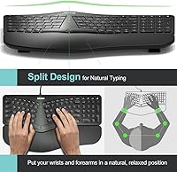 Arteck Ergonomic USB Wired Keyboard with Wrist Rest — image 2