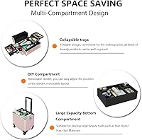 Mefeir 4 in 1 Rolling Makeup Train Case (Pink) — image 4