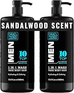 Dead Sea Collection TOP 10 ACTIVE Men's Body Wash 3 in 1 – Sandalwood – 33.8 Fl. Oz. (2-Pack)