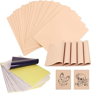 WZPB Tattoo Skin with Transfer Paper Kit - 20Pcs Practice Skin + 20Pcs Transfer Paper