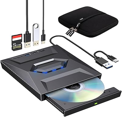 ROOFULL External CD DVD Drive with USB 3.0 Type-C Ports + SD Card Slot