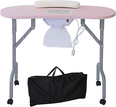 AGESISI Portable Manicure Table with Dust Collector, Pink, 36-inch