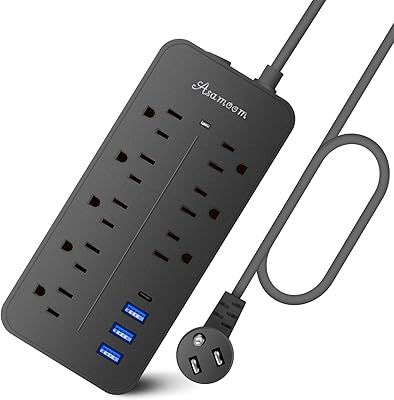 Asamoom 15FT Surge Protector Power Strip with USB-C
