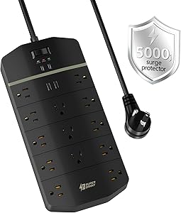 SUPERDANNY 5000 Joules Surge Protector Power Strip with 13 AC Outlets and 4 USB Ports