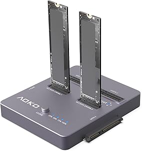 AOKO M.2 NVMe SSD Cloner, Dual-Bay 4-in-1 Hard Drive Duplicator/Reader