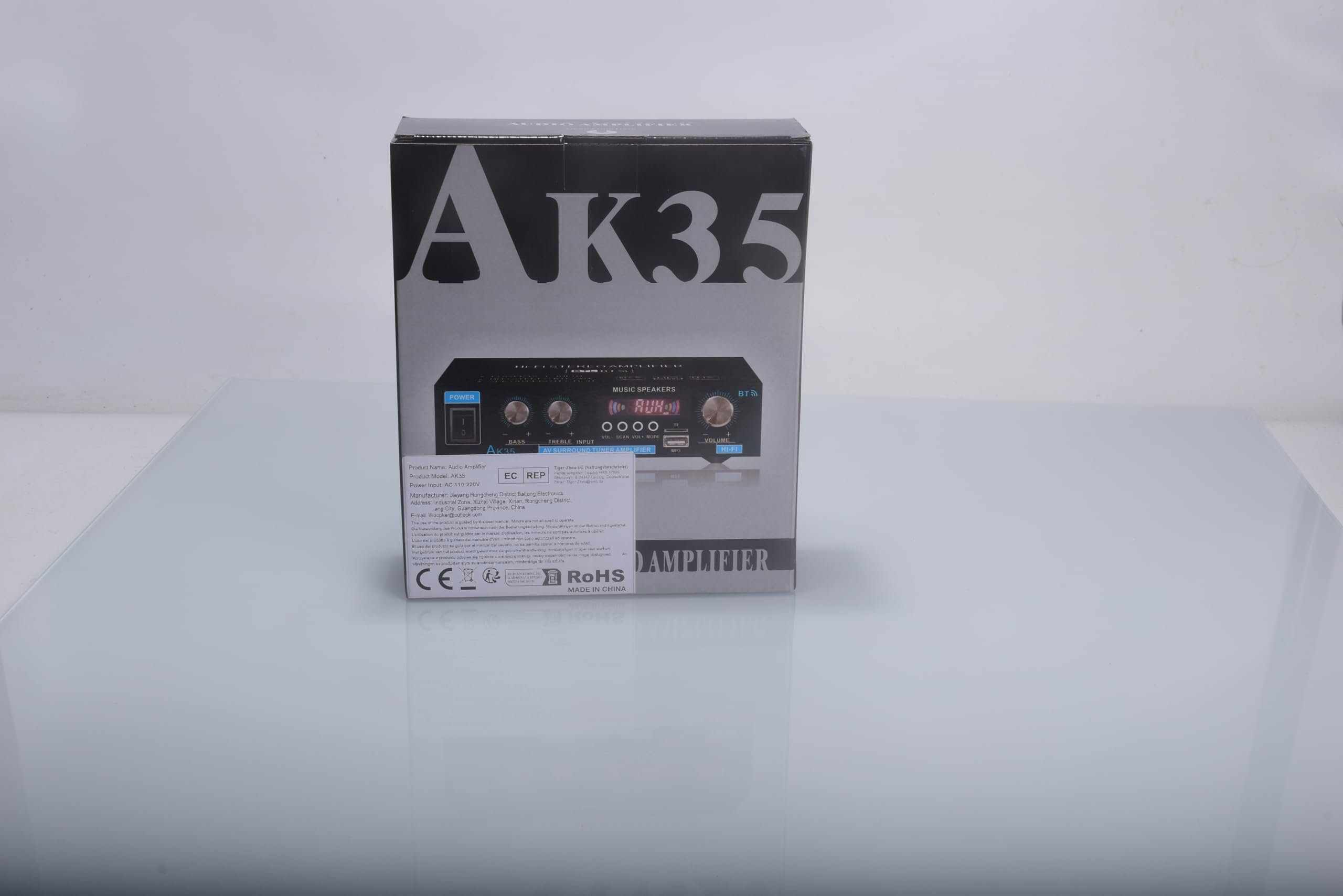 Ampli Stéréo Bluetooth AK35 Pro 800W, USB/FM/Micro SD, 2 Canaux, Noir