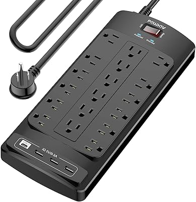 POWSAV 18 Outlets Surge Protector Power Strip with 4 USB Ports