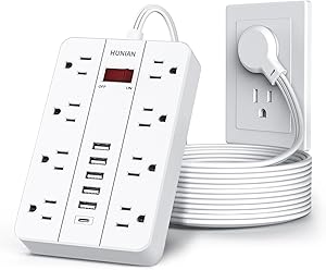 HUNIAN 10 Ft Extension Cord Power Strip with 8 Outlets and 6 USB Ports Review