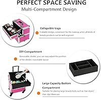 Mefeir 3 in 1 Rolling Makeup Train Case - Rose Pink — image 4