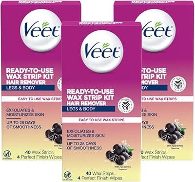 Veet Leg and Body Hair Remover Cold Wax Strips, 40 ct (Pack of 3)