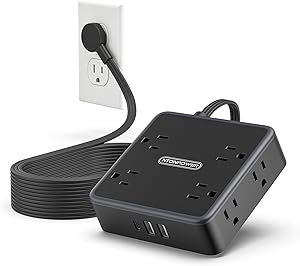 NTONPOWER Black Power Strip 15FT with 8 Outlets & 3 USB Ports