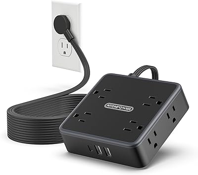 NTONPOWER Black Power Strip 15FT with 8 Outlets & 3 USB Ports