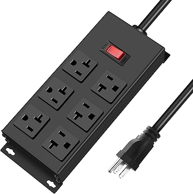 JUNNUJ 20 Amp Heavy Duty Power Strip 6-Outlet Surge Protector