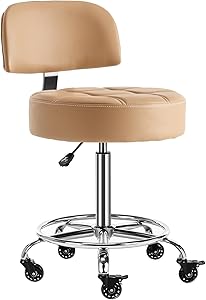 CoVibrant Lockable Stool with Back and Foot Rest, 24-31″ Height, Camel Review