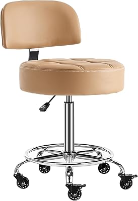 CoVibrant Lockable Stool with Back and Foot Rest, 24-31″ Height, Camel